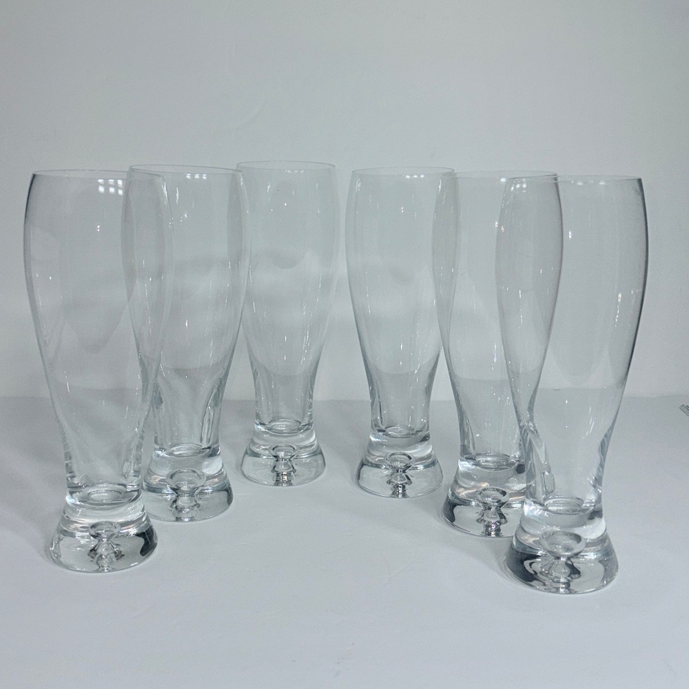 Set of 6 Crate and Barrel Crystal Krosno Bubble Base Pilsner Glasses Poland - Picture 12 of 16